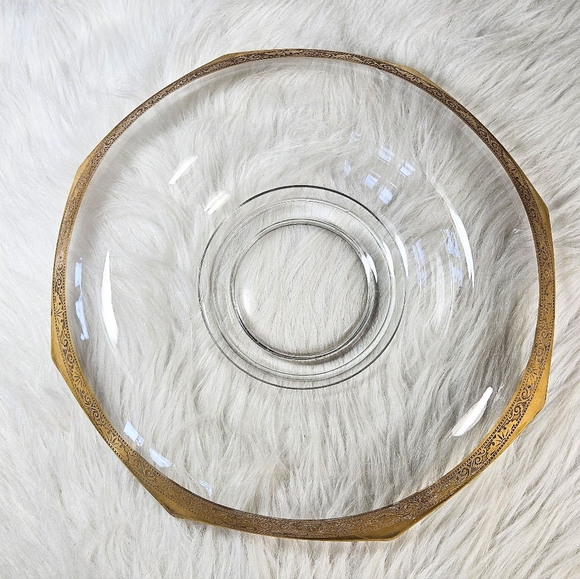Antique Vintage Tiffin Gold Rim Glass Console Centerpiece Dish Bowl 12 in - Picture 2 of 8